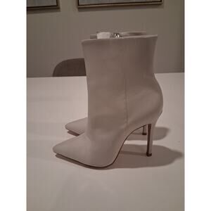 Schutz Mikki Bootie Women's Eggshell White Leather Stiletto High Heel Ankle...
